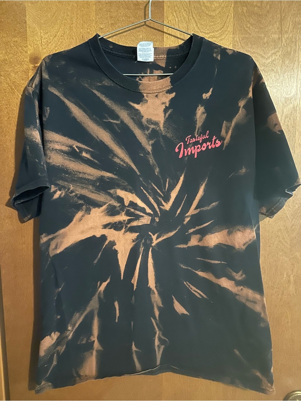 Hanes Black and Orange Bleach Tie-Dye Short Sleeve Tee